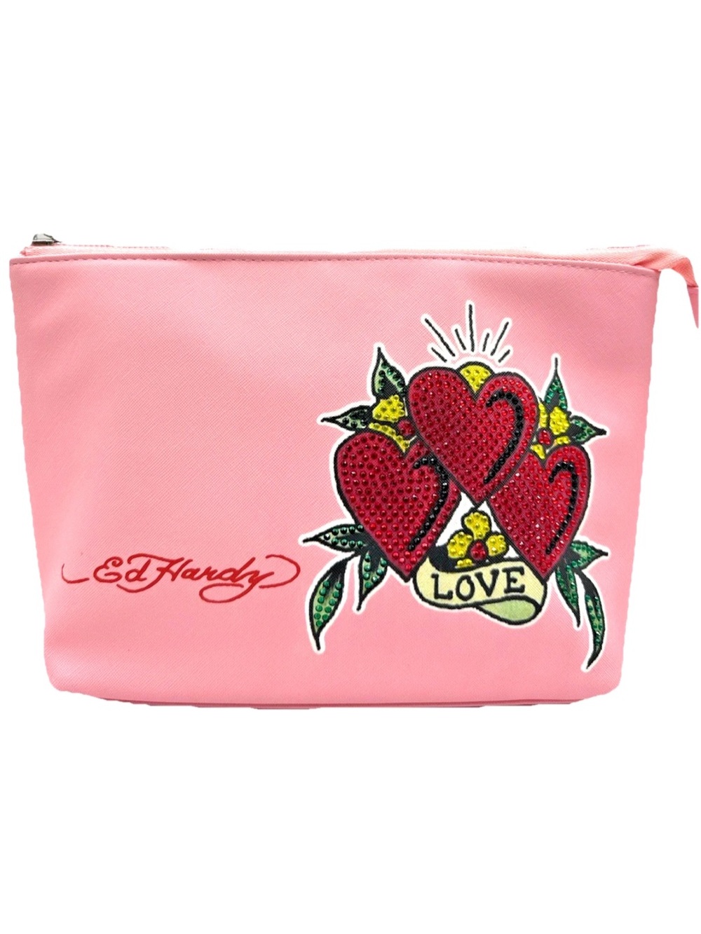 NWT Ed Hardy Pink Fun Fashion Cosmetic Case Pouch Bag w/Red Heart Love Graphic 🩷